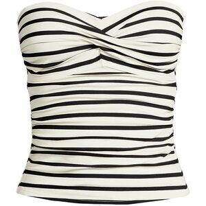Land's End Bandeau Tankini Top Stripe Egret Black molded cup Straps Various Size